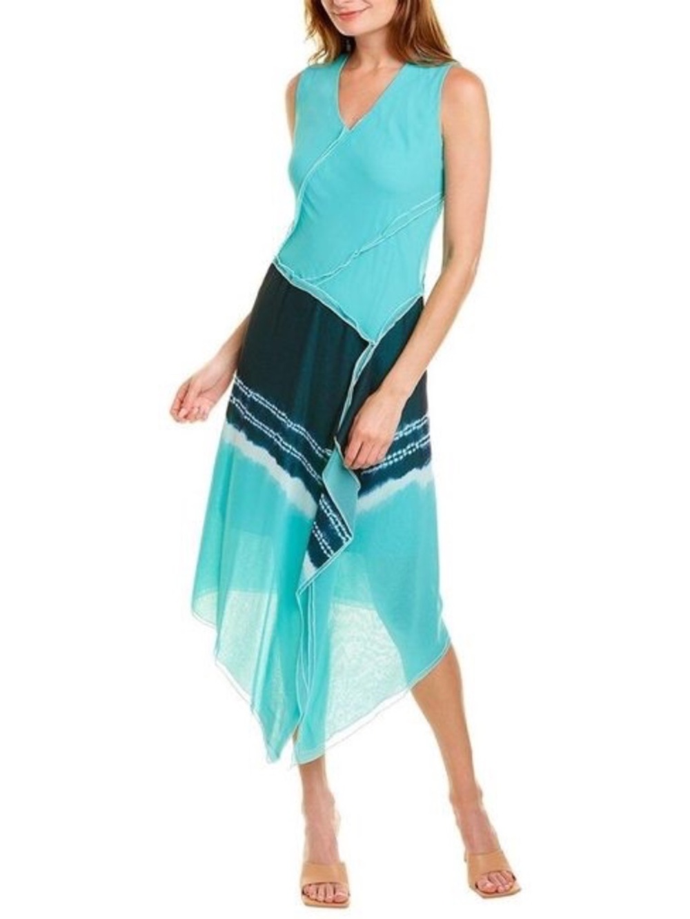 Donna Karan New York tie dye faux wrap asymmetrical dress (Q5-18E)